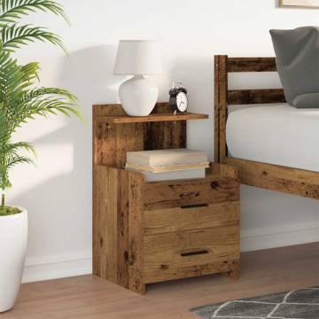 Stylish Bedside Cabinet with 2 Drawers in Old Wood - Hipomarket