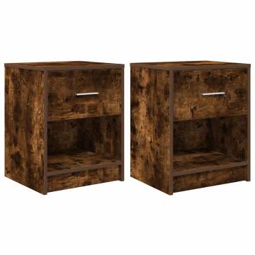 Bedside Cabinets 2 pcs with Drawer in Smoked Oak - Stylish Storage