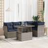 6 Piece Garden Sofa Set - Grey Poly Rattan with Cushions