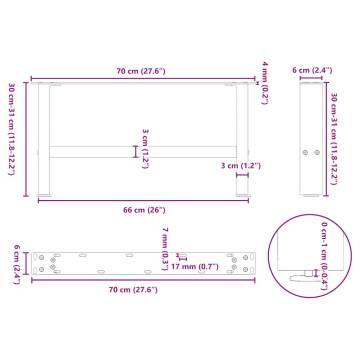 Natural Steel Coffee Table Legs - 70 cm - 2 pcs | Hipomarket UK