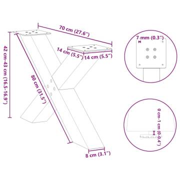 X-Shaped Coffee Table Legs - Natural Steel | Hipomarket