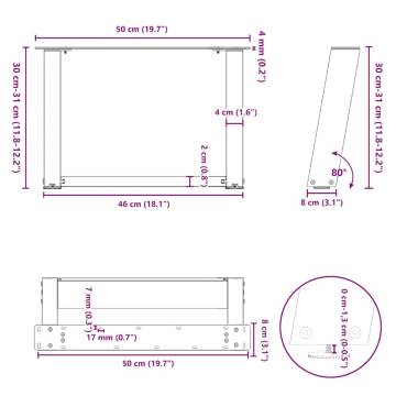 U-Shaped Coffee Table Legs - Durable Natural Steel (50x30-31 cm)