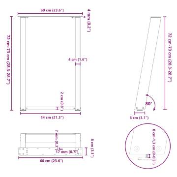 vidXL U-Shaped Dining Table Legs - Natural Steel 60x(72-73) cm