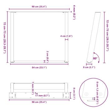 vidXL U-Shaped Dining Table Legs - Natural Steel (2 pcs)