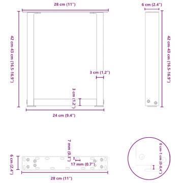 U-Shaped Coffee Table Legs - White Steel - 28x(42-43) cm