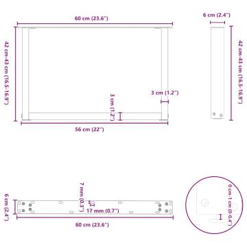 U-Shaped Coffee Table Legs - 2 pcs White Steel 60x(42-43) cm