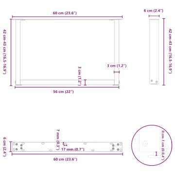 Coffee Table Legs U-Shaped - Natural Steel 60x(42-43) cm