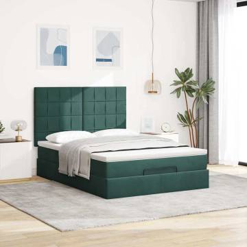 Ottoman Bed with Mattresses Dark Green 140x190cm Velvet