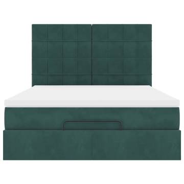 Ottoman Bed with Mattresses Dark Green 140x190cm Velvet