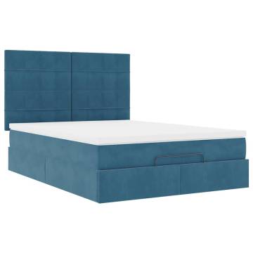 Dark Blue Ottoman Bed with Mattress - 140x200cm Velvet