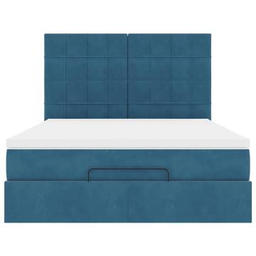 Dark Blue Ottoman Bed with Mattress - 140x200cm Velvet