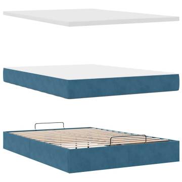 Dark Blue Ottoman Bed with Mattress - 140x200cm Velvet