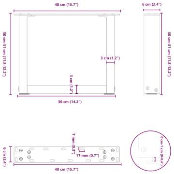 U-Shaped Coffee Table Legs | Natural Steel 40x(30-31) cm