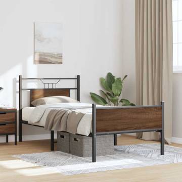 Brown Oak Bed Frame 90x200 cm - Stable & Stylish Design