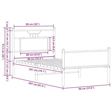 Brown Oak Bed Frame 90x200 cm - Stable & Stylish Design