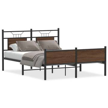 Brown Oak Bed Frame 137x190 cm - Durable Engineered Wood