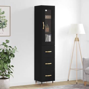 Stylish Highboard in Black - 34.5x34x180 cm Engineered Wood