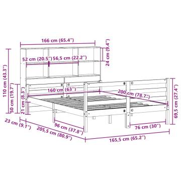 Bookcase Bed 160x200 cm - Solid Pinewood Frame