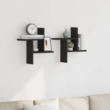 Black Oak Wall Shelves - 2 pcs | Space-Saving Design