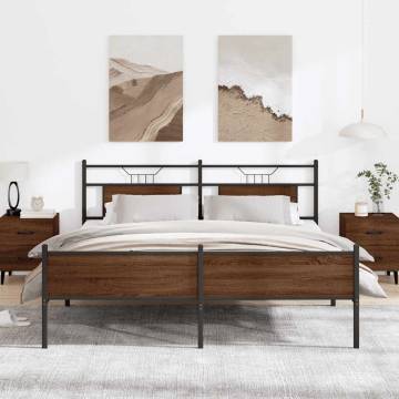 Brown Oak Metal Bed Frame 180x200 cm Super King | Hipo Market