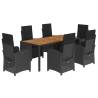 7 Piece Garden Dining Set with Cushions - Black Poly Rattan