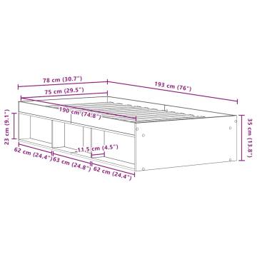 Durable Old Wood Bed Frame 75x190 cm - Stylish Storage Solution