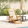 Folding Beach Chair with Armrests - Cream Acacia Wood & Textilene