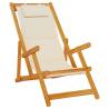 Folding Beach Chair with Armrests - Cream Acacia Wood & Textilene