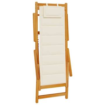 Folding Beach Chair with Armrests - Cream Acacia Wood & Textilene