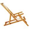 Folding Beach Chair with Armrests - Cream Acacia Wood & Textilene