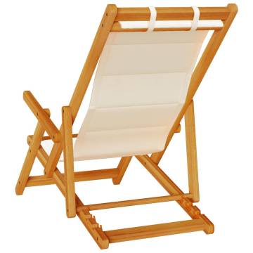 Folding Beach Chair with Armrests - Cream Acacia Wood & Textilene