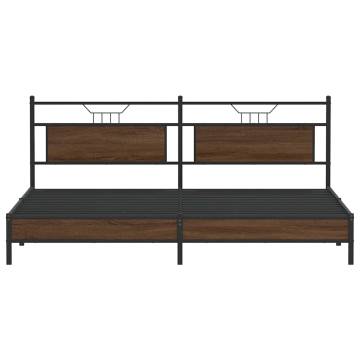 Brown Oak Metal Bed Frame 193x203 cm - Durable & Stylish