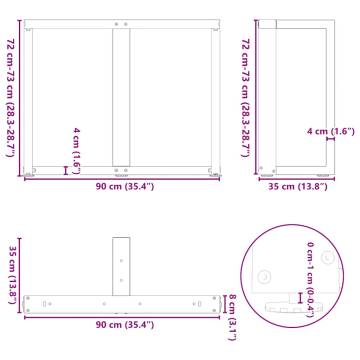 T-Shaped Dining Table Legs - Natural Steel 90x35 cm | HipoMarket