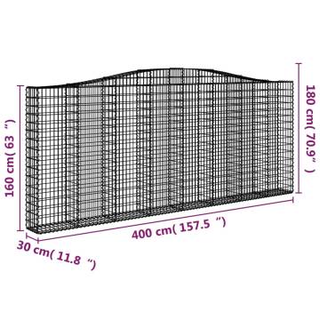 Arched Gabion Baskets - 15 pcs Galvanised Iron | Hipomarket