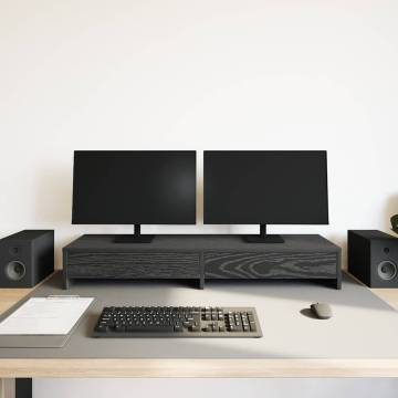 Monitor Stand with Drawers - Black Oak, 100x27x15cm