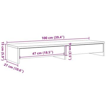 Monitor Stand with Drawers - Black Oak, 100x27x15cm