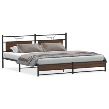 Metal Bed Frame without Mattress - Brown Oak 200x200 cm