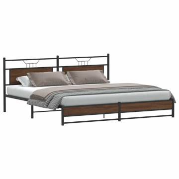 Metal Bed Frame without Mattress - Brown Oak 200x200 cm