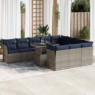 11 Piece Grey Poly Rattan Garden Sofa Set with Cushions - Hipo Market