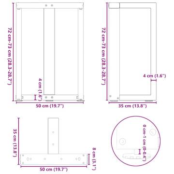 T-Shaped Dining Table Legs | Natural Steel | 50x35x72-73 cm