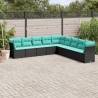  9 Piece Garden Sofa Set with Cushions Black Poly Rattan Colour black and blue Model without table Number of 1 