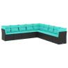 9 Piece Garden Sofa Set with Cushions - Black Poly Rattan