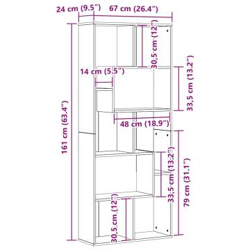 Stylish Black Oak Bookcase - 67x24x161 cm Engineered Wood