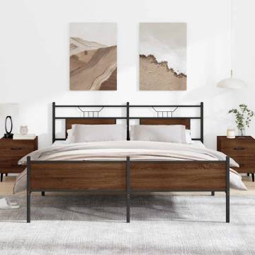 Brown Oak Metal Bed Frame - 183x213 cm | HipoMarket UK