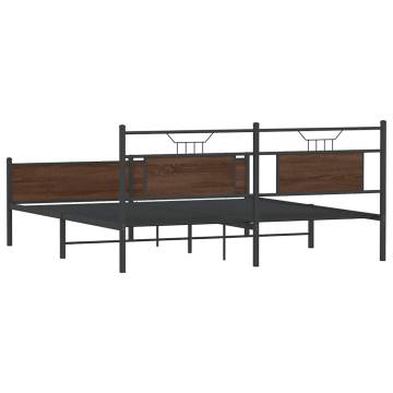 Brown Oak Metal Bed Frame - 183x213 cm | HipoMarket UK