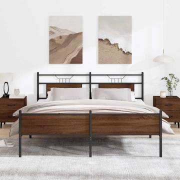 Brown Oak Metal Bed Frame 160x200 cm - Durable & Stylish