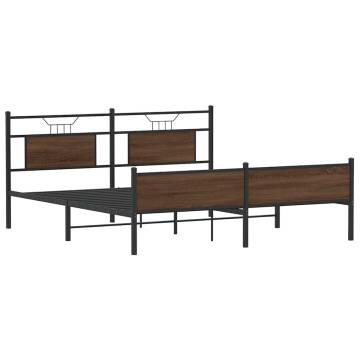 Brown Oak Metal Bed Frame 160x200 cm - Durable & Stylish