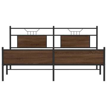 Brown Oak Metal Bed Frame 160x200 cm - Durable & Stylish