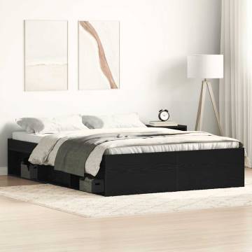 Black Oak Bed Frame 135x190 cm - Durable Engineered Wood