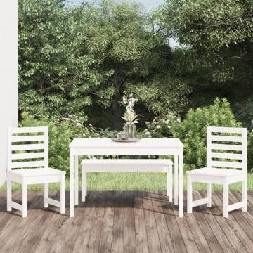 4 Piece Garden Dining Set - White Solid Wood Pine